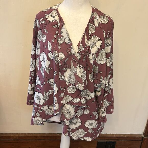 Cameo Appearance mauve white floral open lightweight cardigan Size 1X EUC - Picture 2 of 9